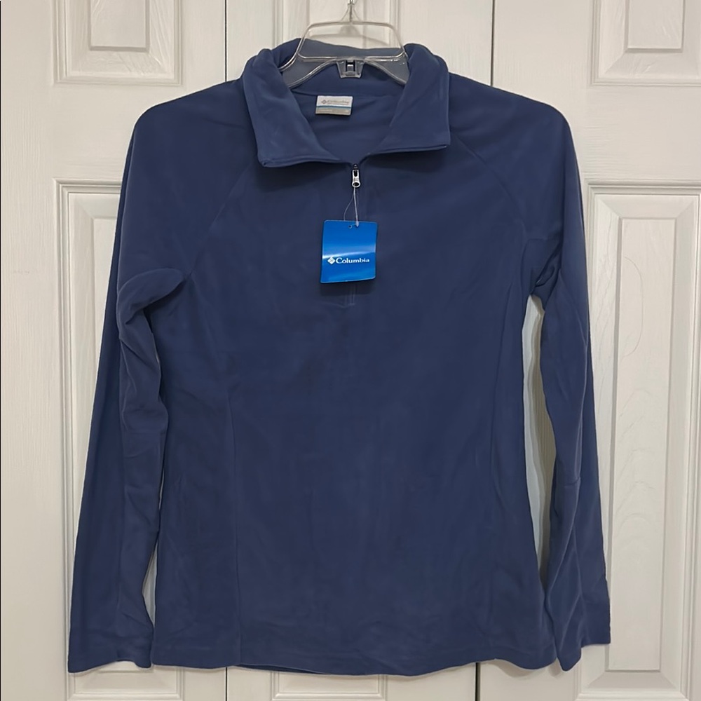 Columbia Blue Fitted Ribbed Polo Sweatshirt